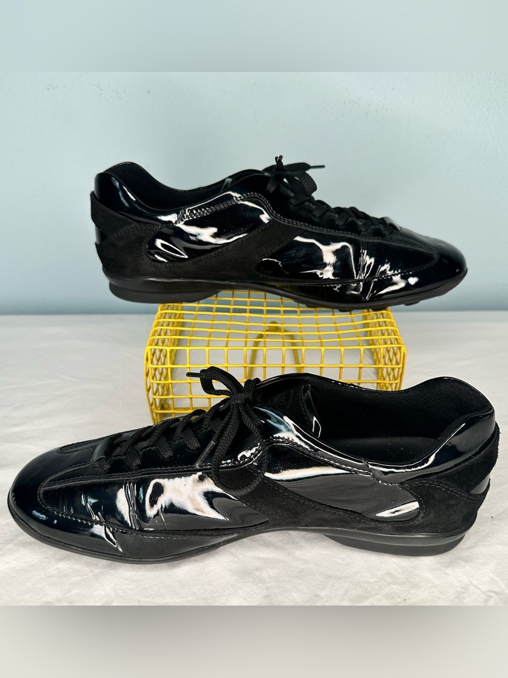 Tod's Black Patent Leather and Suede Lace-Up Sneakers